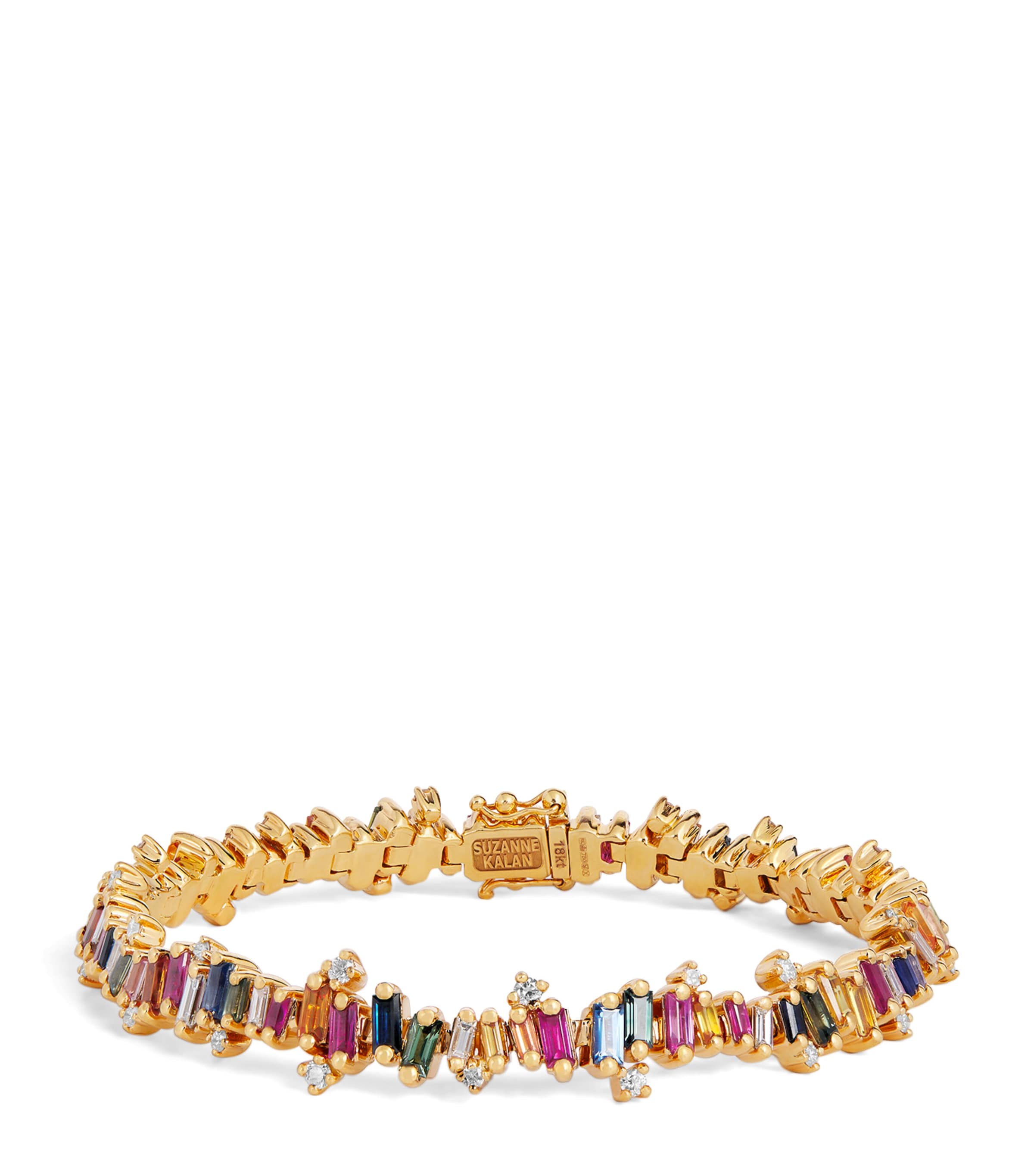 Yellow Gold, Diamond and Rainbow Sapphires Bold Tennis Bracelet