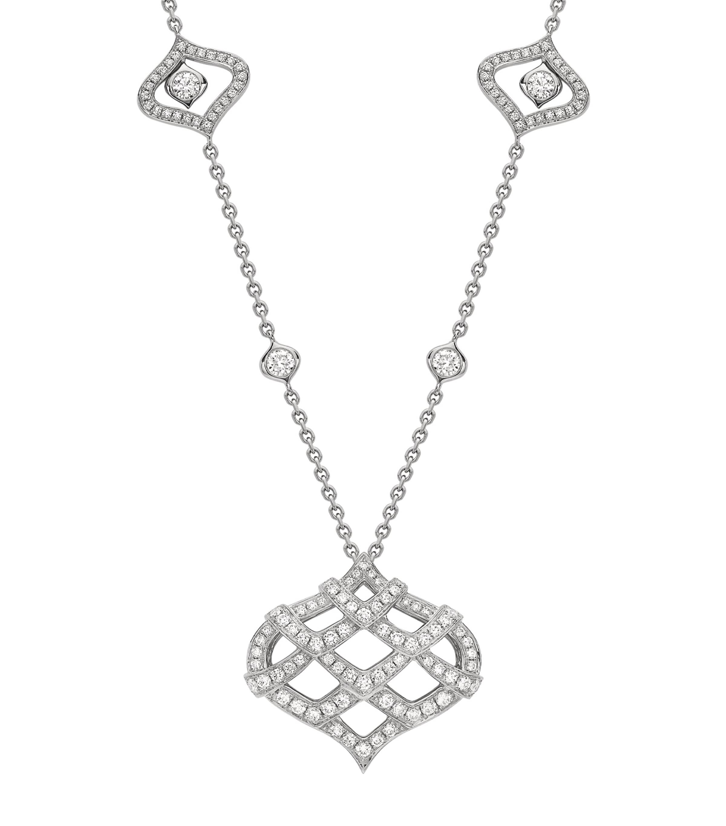 Platinum and Pavé Diamond Woodland Pendant Necklace