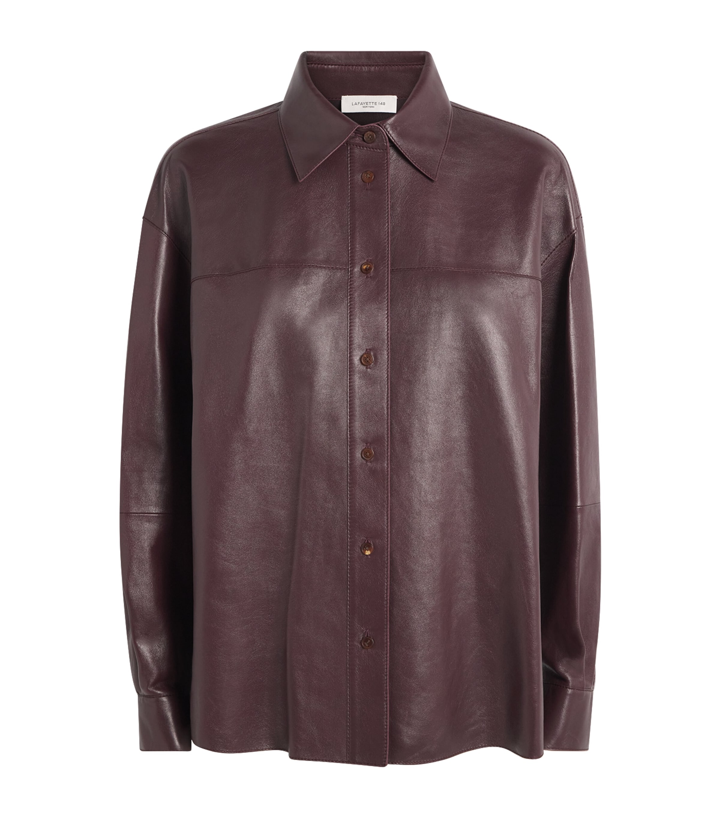 Lafayette 148 Womens Leather Oversized Cropped Shirt Aubergine
