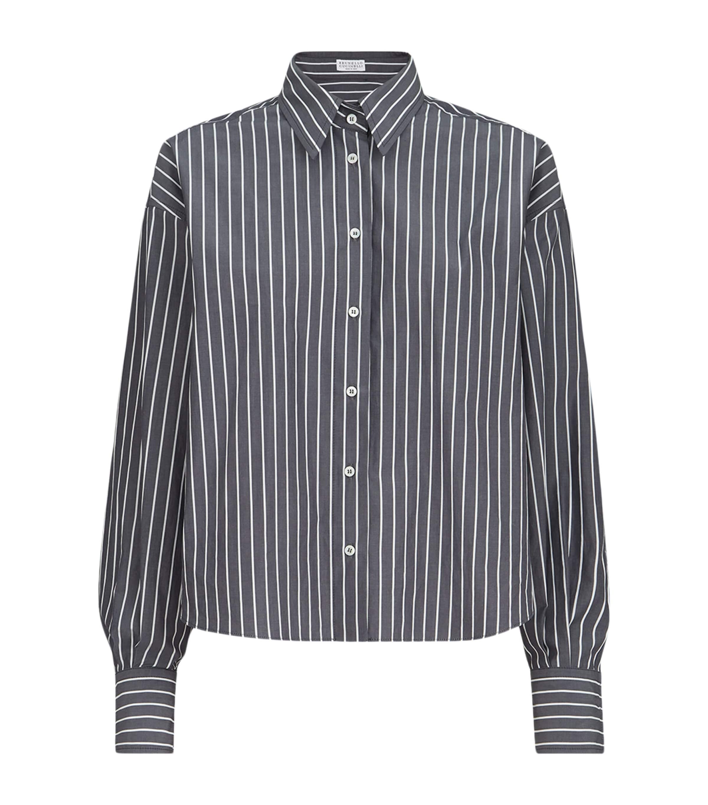 Brunello Cucinelli Womens Cotton Poplin Stripe Shirt Blu/bianco