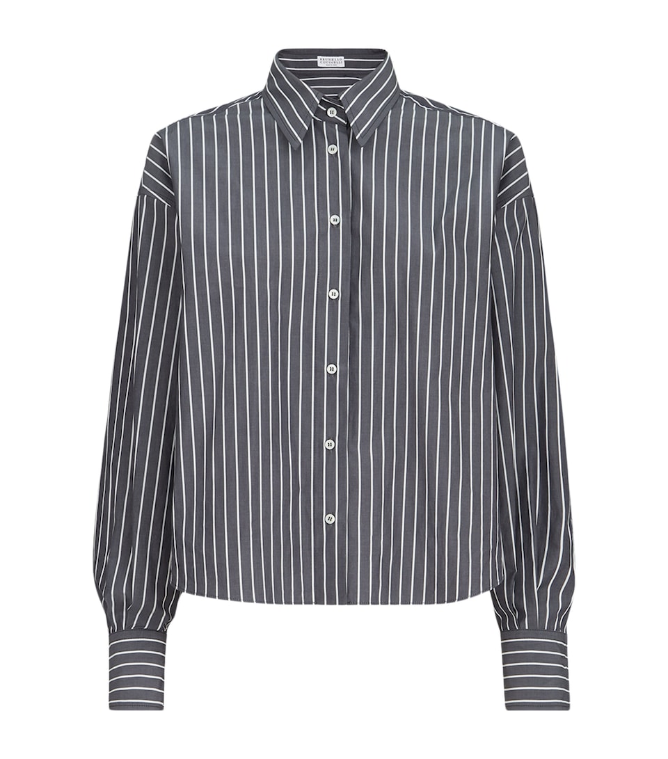 Brunello Cucinelli Womens Cotton Poplin Stripe Shirt Blu/bianco
