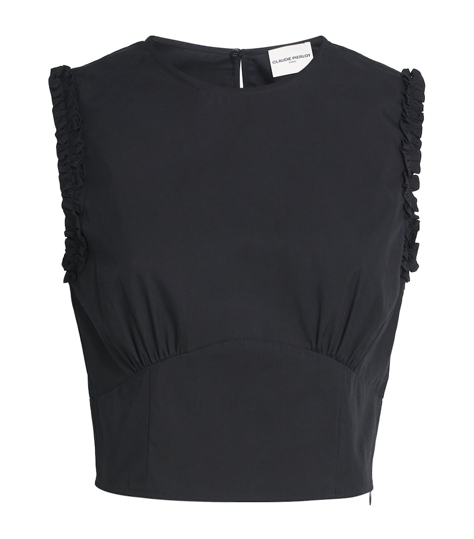 Claudie Pierlot Womens Cotton-Blend Ruffle Crop Top Navy