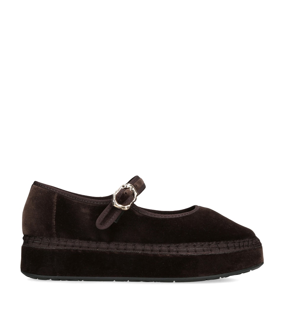 Flabelus Velvet Double Mary Jane Flats Dark Brown