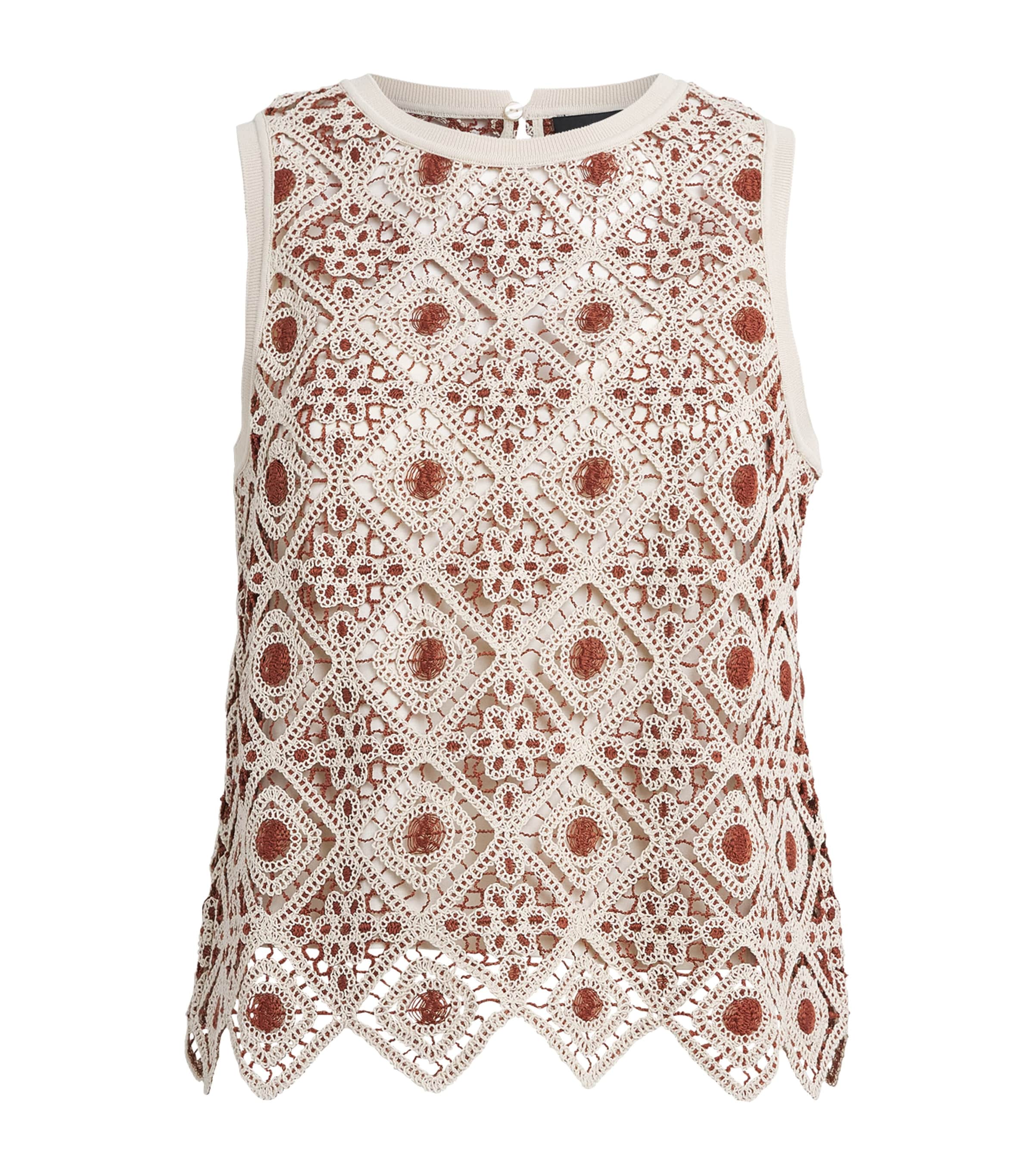 ME+EM Womens Geometric Crochet Top Rosewood/cream