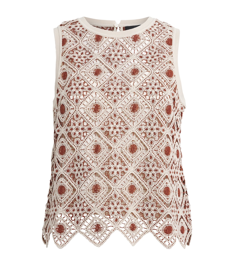 ME+EM Womens Geometric Crochet Top Rosewood/cream