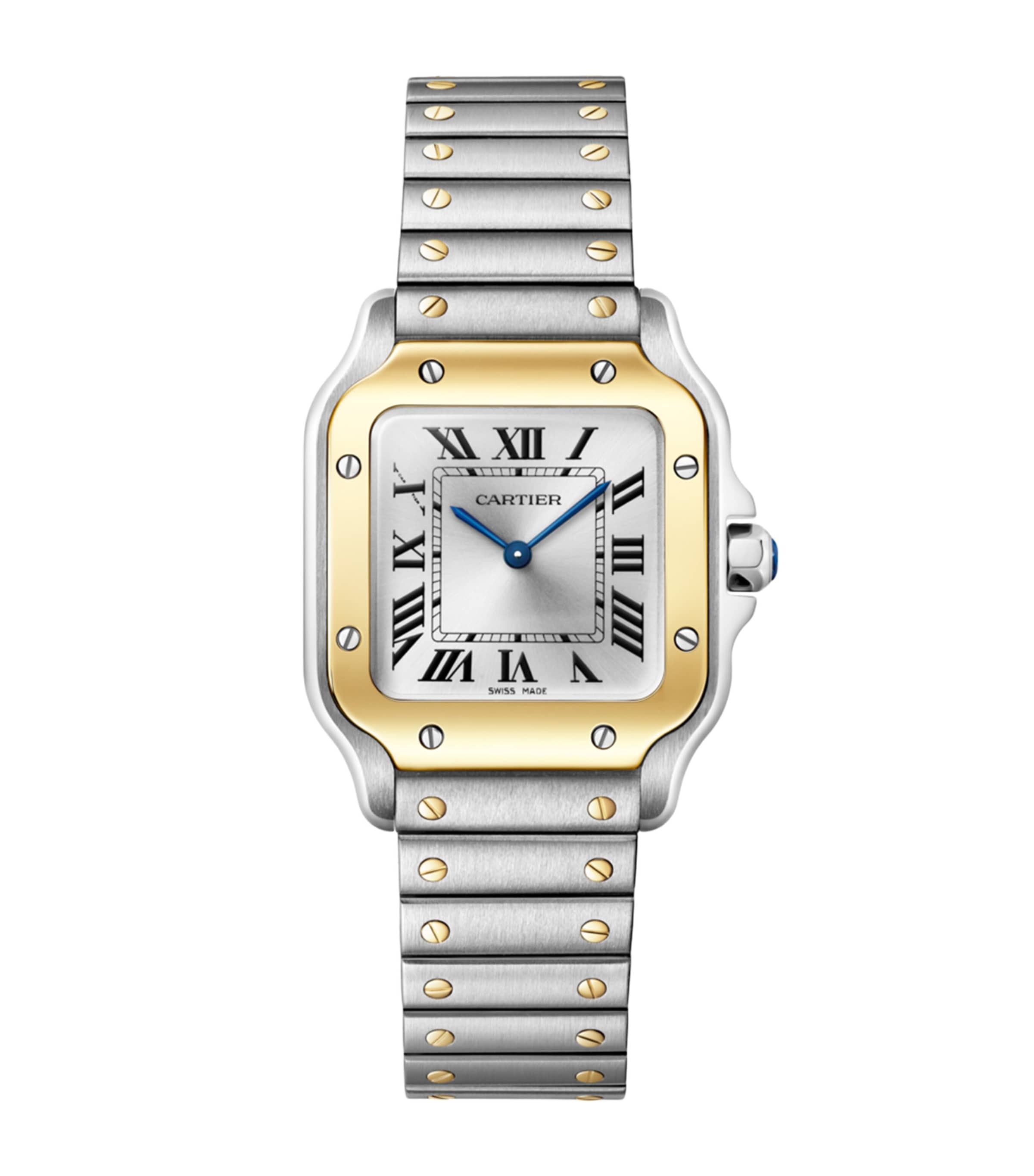 Cartier Small Yellow Gold and Steel Santos de Cartier Watch 34.5mm Dark Blue