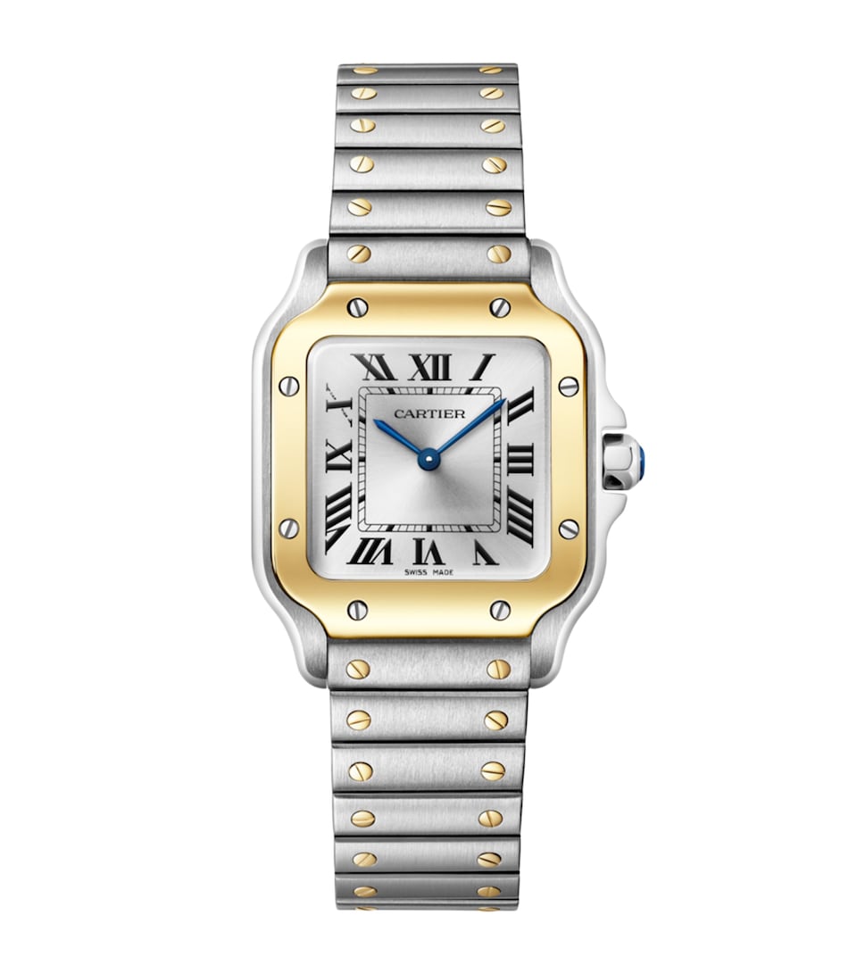 Cartier Small Yellow Gold and Steel Santos de Cartier Watch 34.5mm Dark Blue