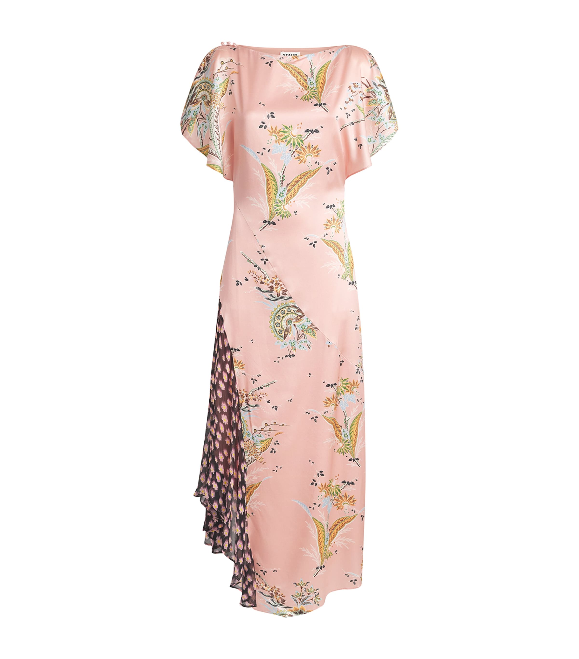 STAUD Womens Silk-Blend Fawn Silk Midi Dress Tprm Tpstry Rse Mlti