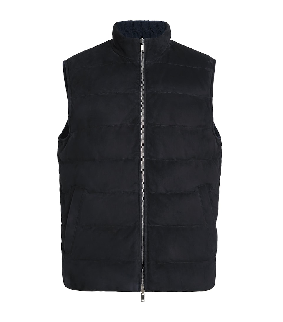 Reversible Down Leather and Wool-Cashmere Gilet