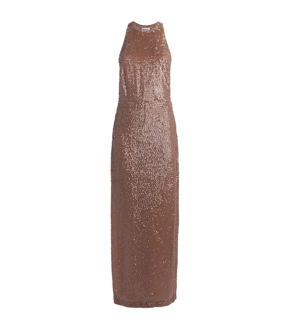 STAUD Womens Sequinned Bree Maxi Dress Flax Flax