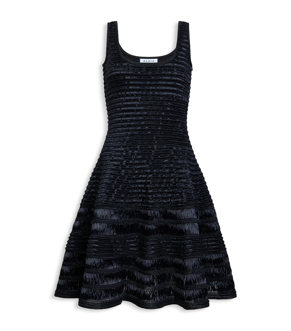 Alaïa Womens Raffia Crochet Mini Dress Black