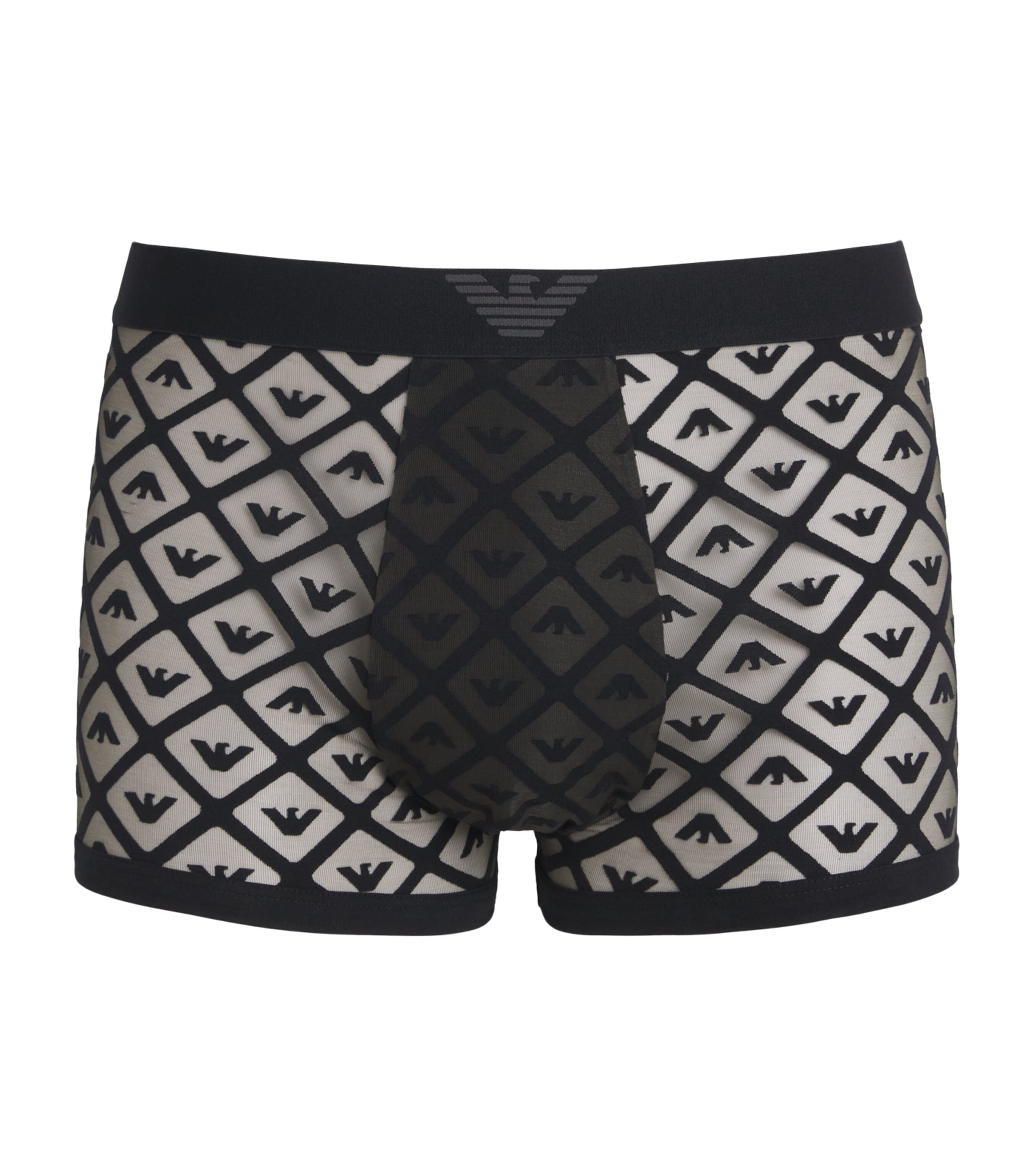 Emporio Armani Mens Mesh Logo Eccentric Boxer Briefs Black Eag