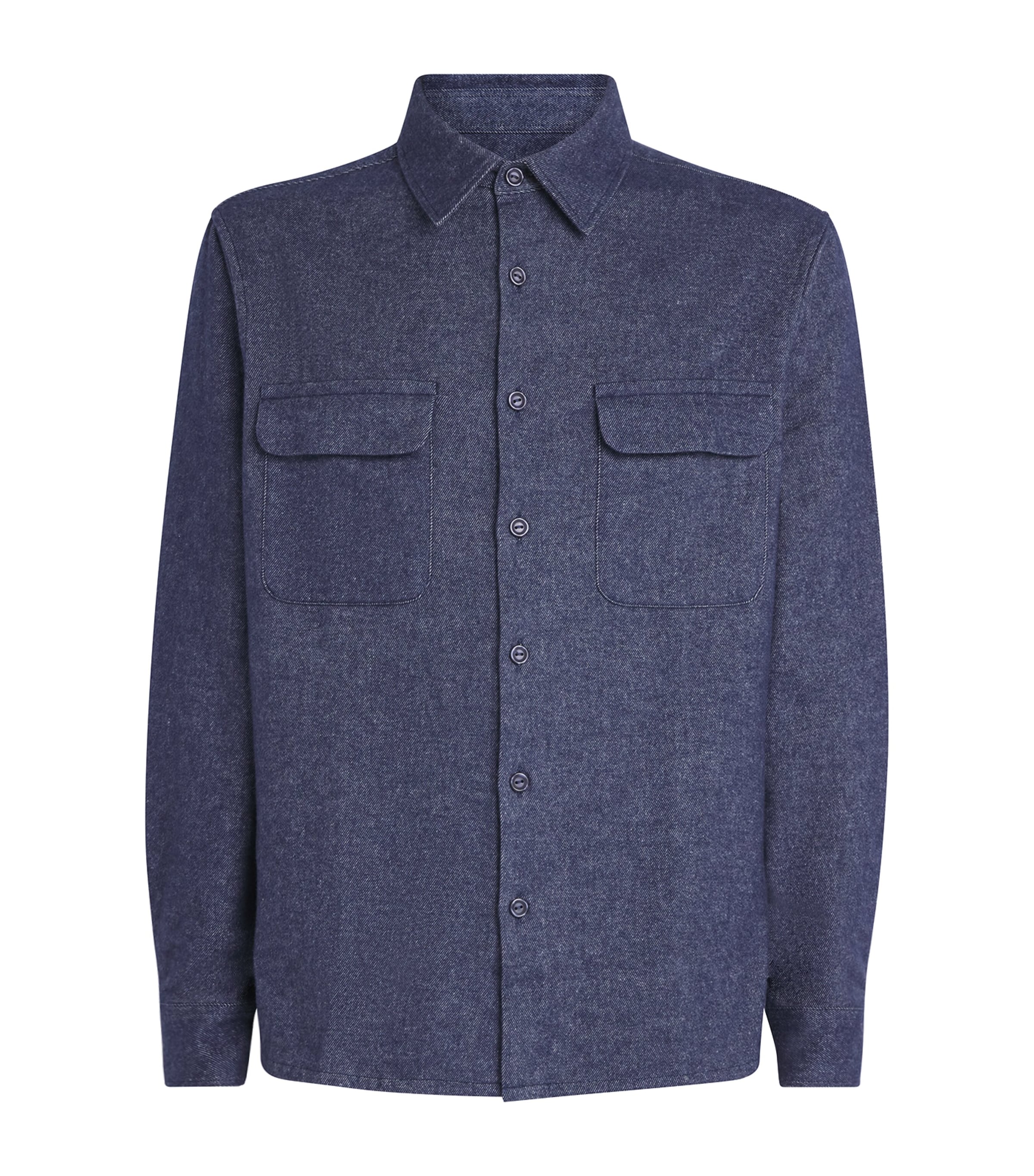 Sandro Paris Mens Cotton Flannel Shirt Blue