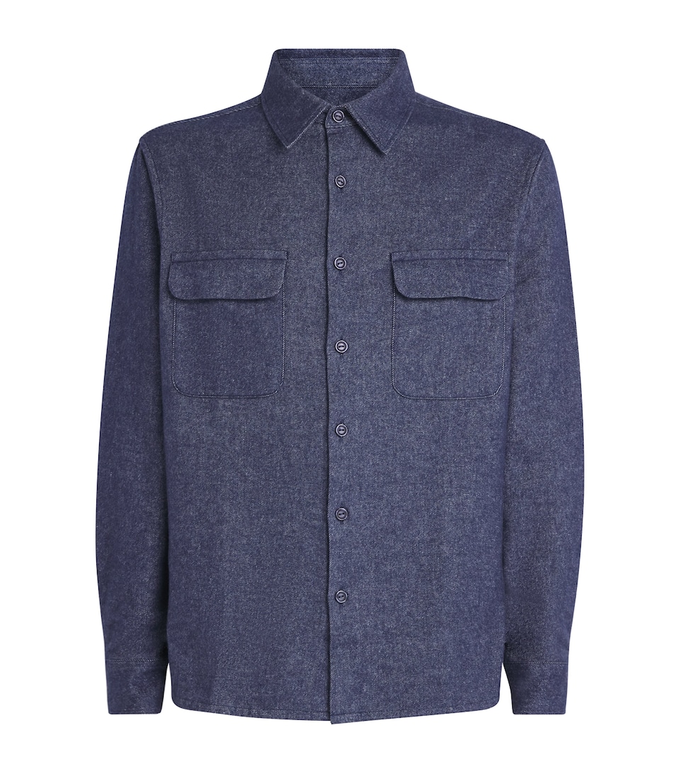 Sandro Paris Mens Cotton Flannel Shirt Blue