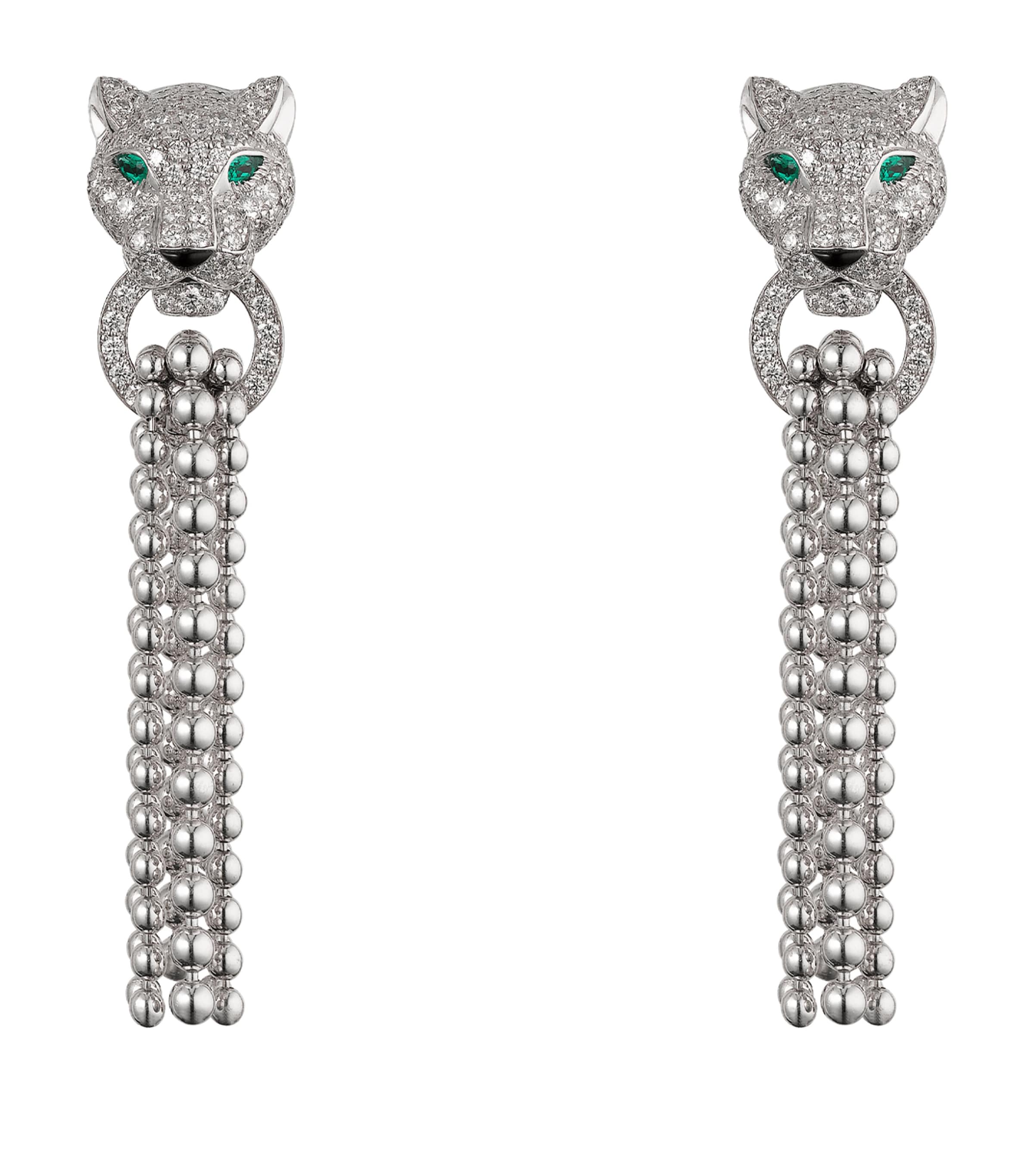 White Gold and Diamond Panthère de Cartier Tassel Earrings