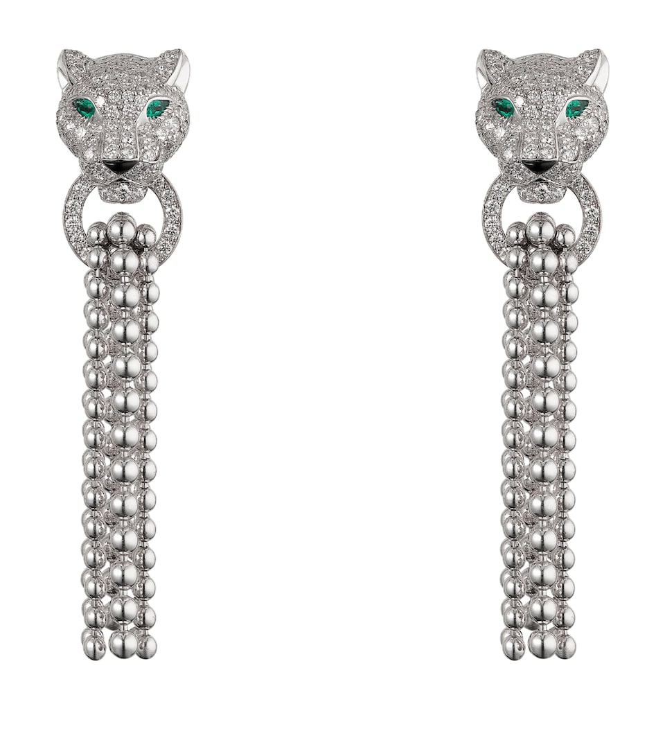 White Gold and Diamond Panthère de Cartier Tassel Earrings