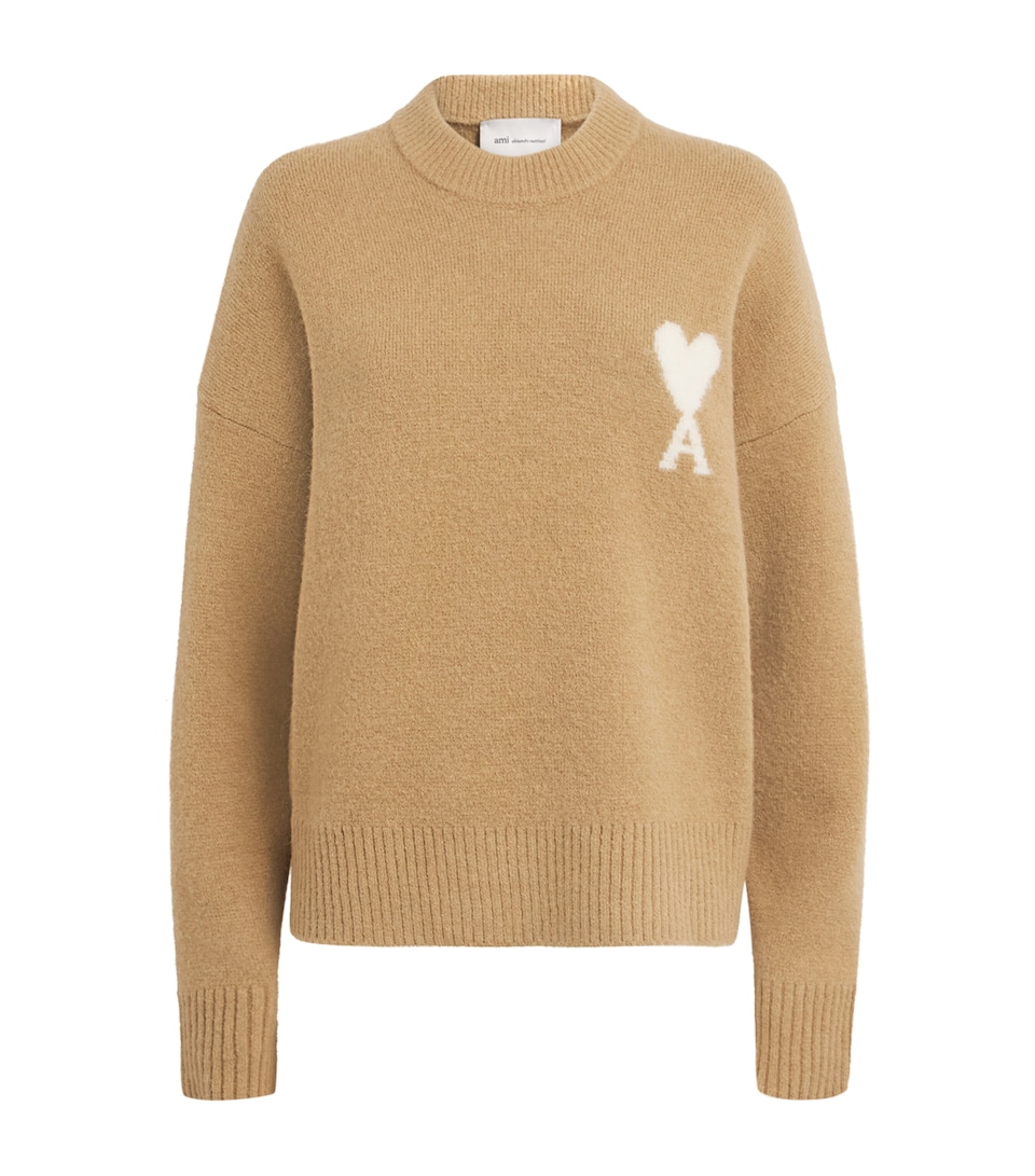 AMI Paris Womens Wool-Blend Ami de Coeur Sweater Beige Mastic/ecru