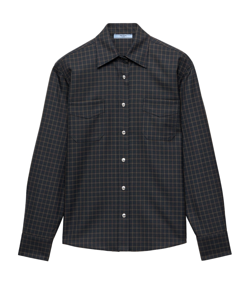 Prada Womens Wool Check Shirt Blue