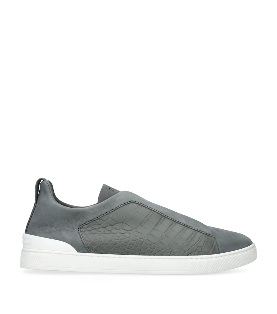 Zegna Crocodile Leather Triple Stitch SECONDSKIN Sneakers Grey/dark