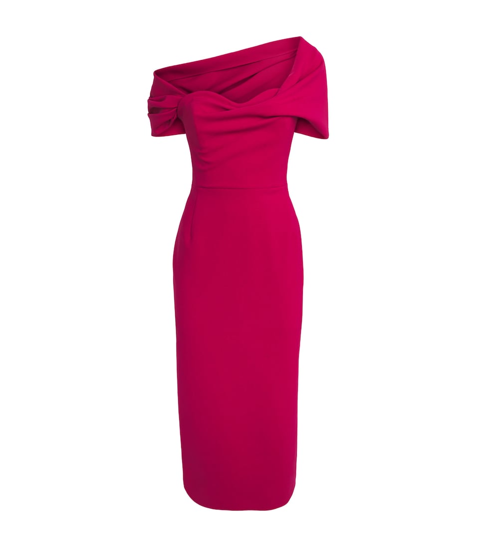 Stretch-Virgin Wool Draped Midi Dress