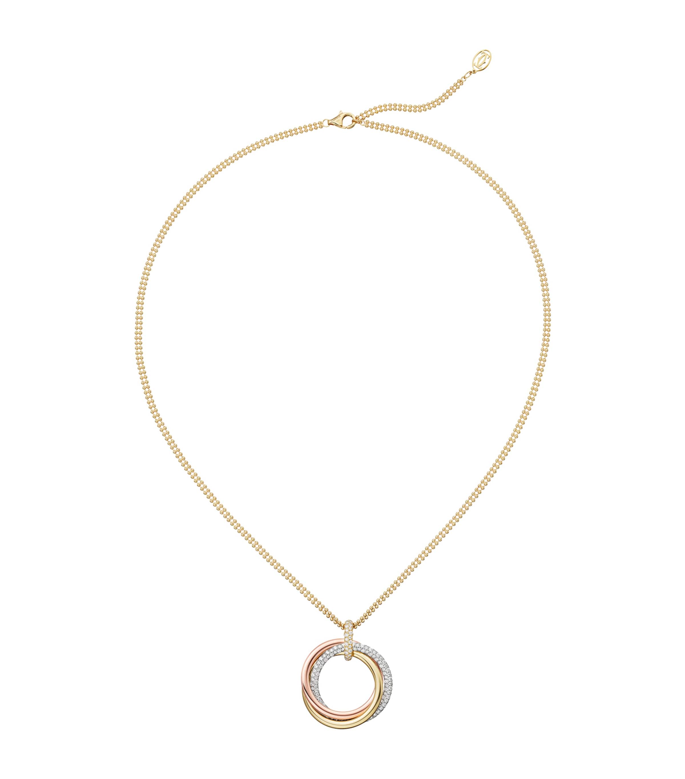 Large White, Rose, Yellow Gold and Diamond Trinity Necklace