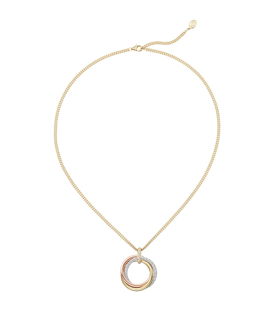Large White, Rose, Yellow Gold and Diamond Trinity Necklace