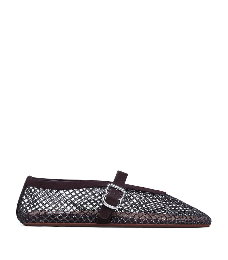 Alaïa Mesh Embellished Ballet Flats Dark Brown