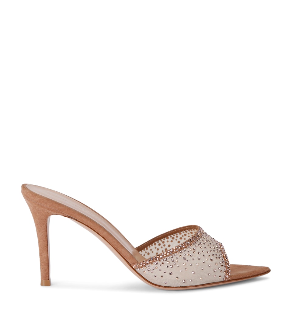 Gianvito Rossi Suede Embellished Rania Mules 85 Beige Oth