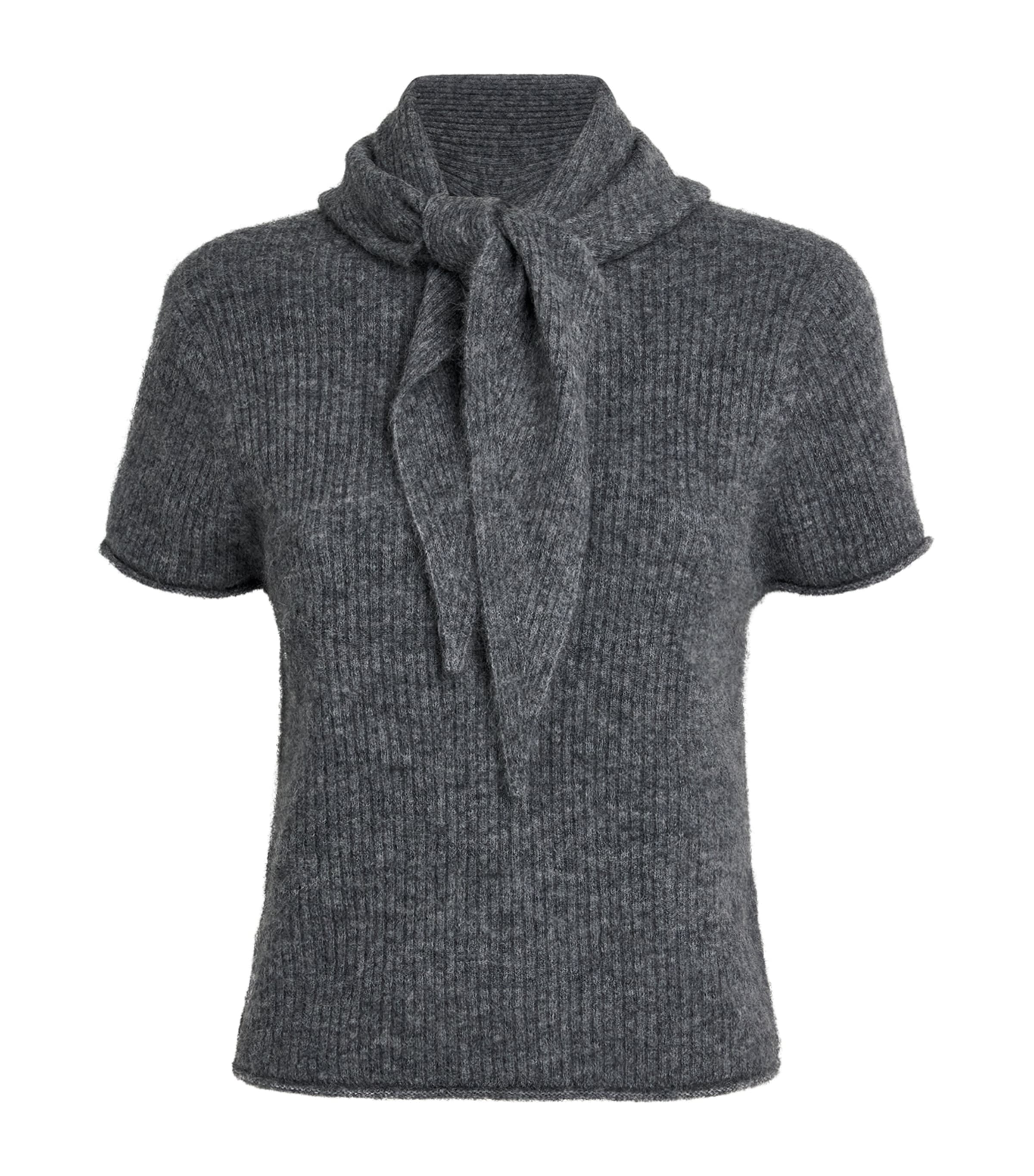 ME+EM Womens Wool-Blend Scarf Half-Zip T-Shirt Mid Grey Melange