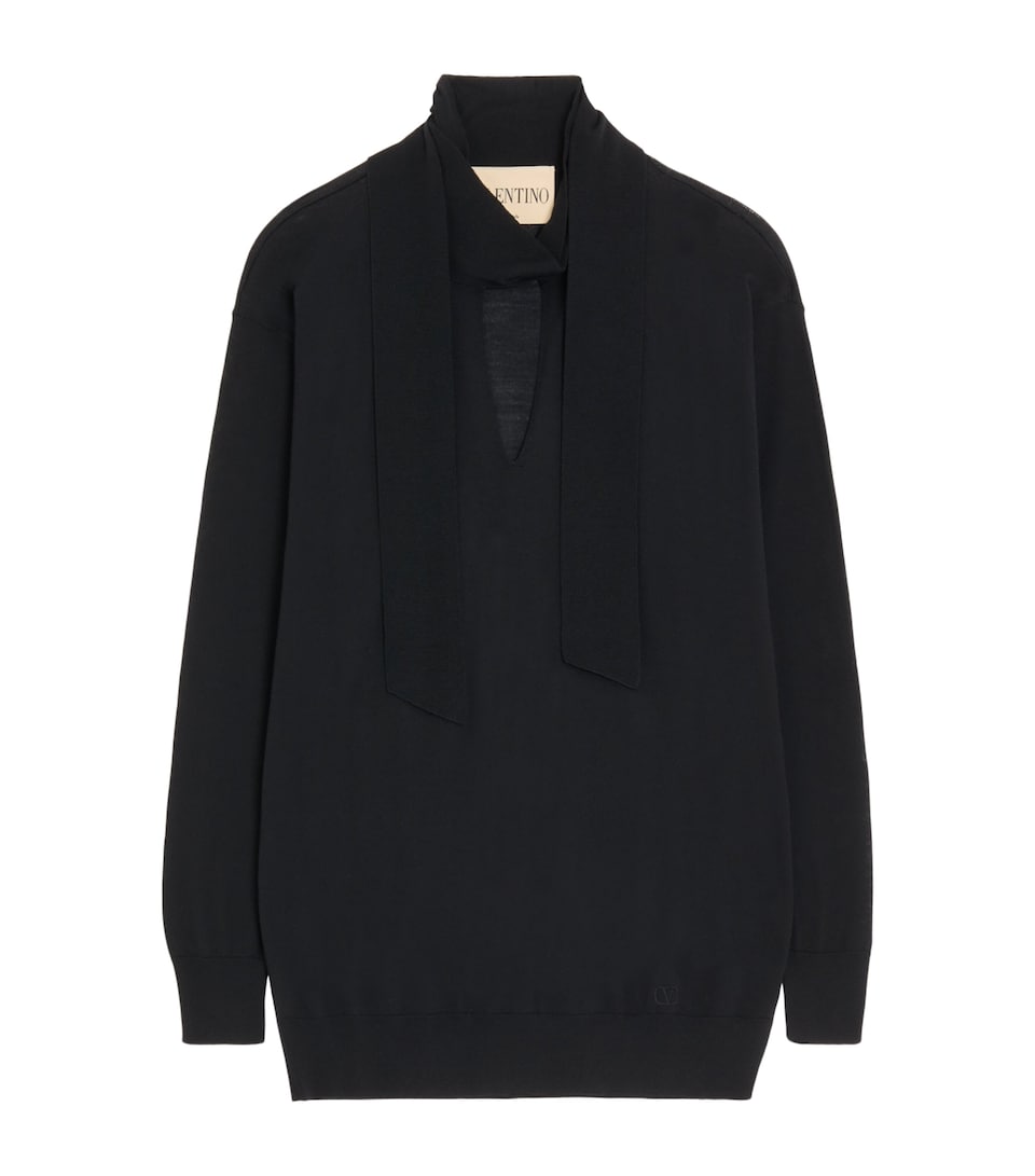 Valentino Womens Wool Tie-Neck Sweater