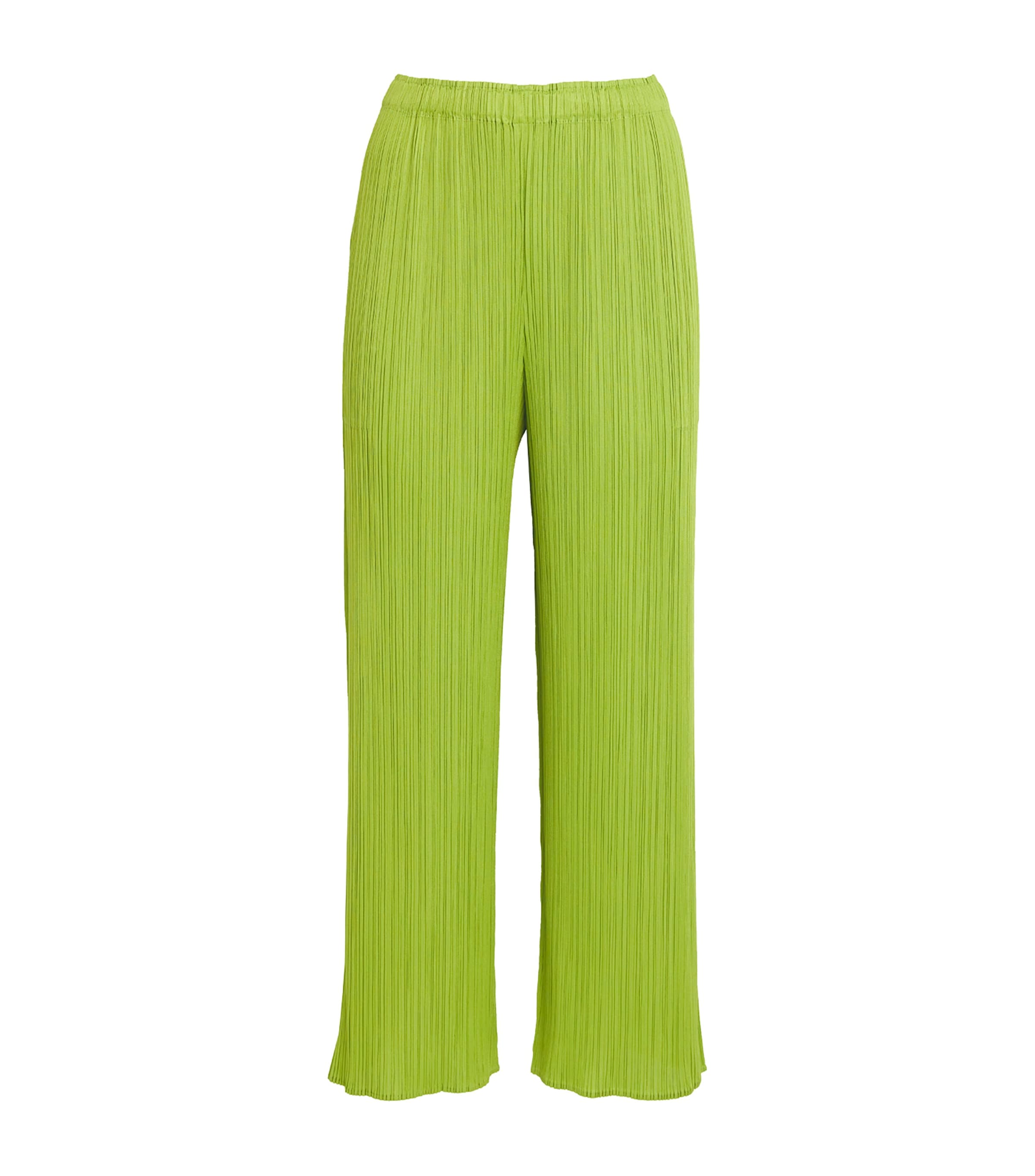 Pleats Please Issey Miyake Womens Monthly Colors August Wide-Leg Trousers Yellow Green