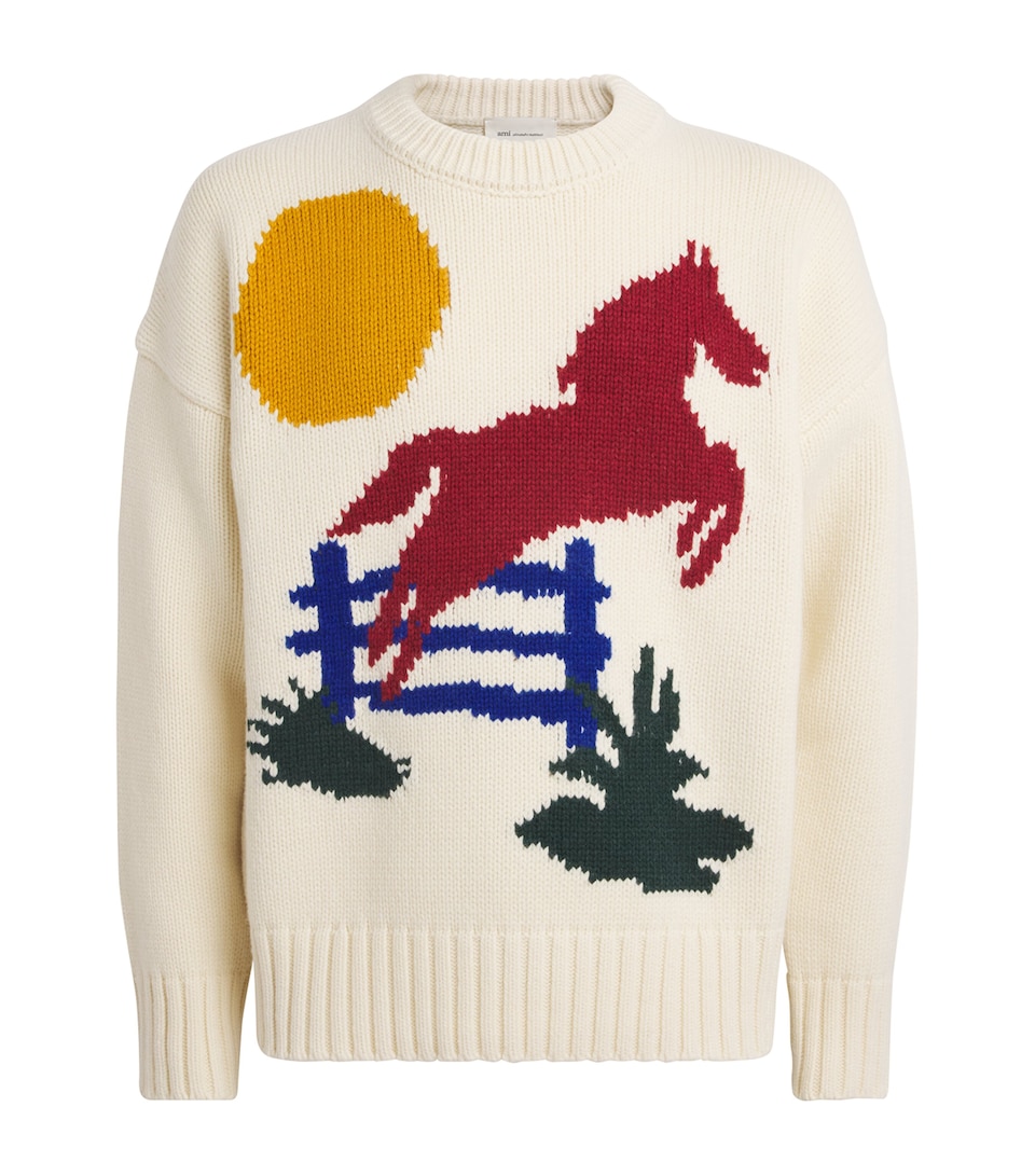 Wool-Blend Horse Intarsia Sweater