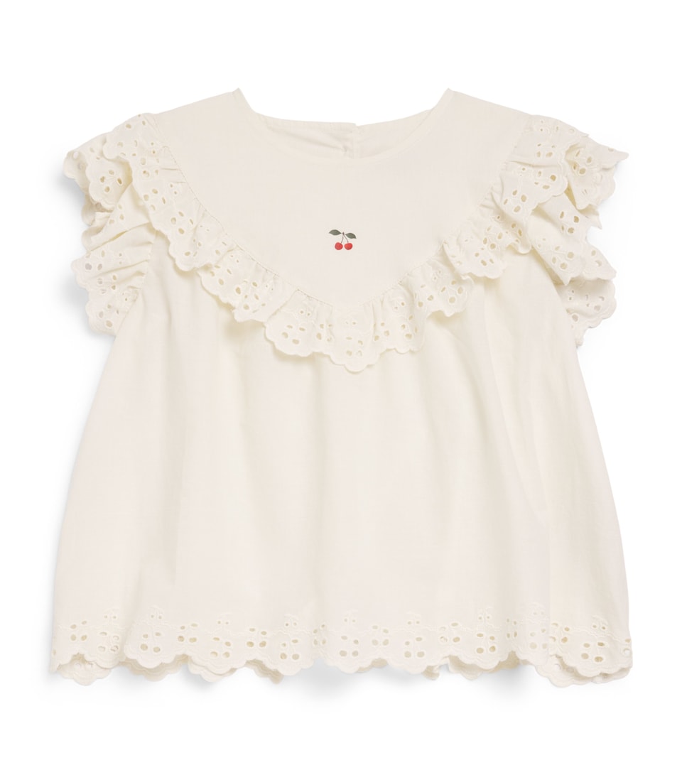 KONGES SLOJD Cotton Embroidered Posey Top (9 Months-10 Years) Antique
