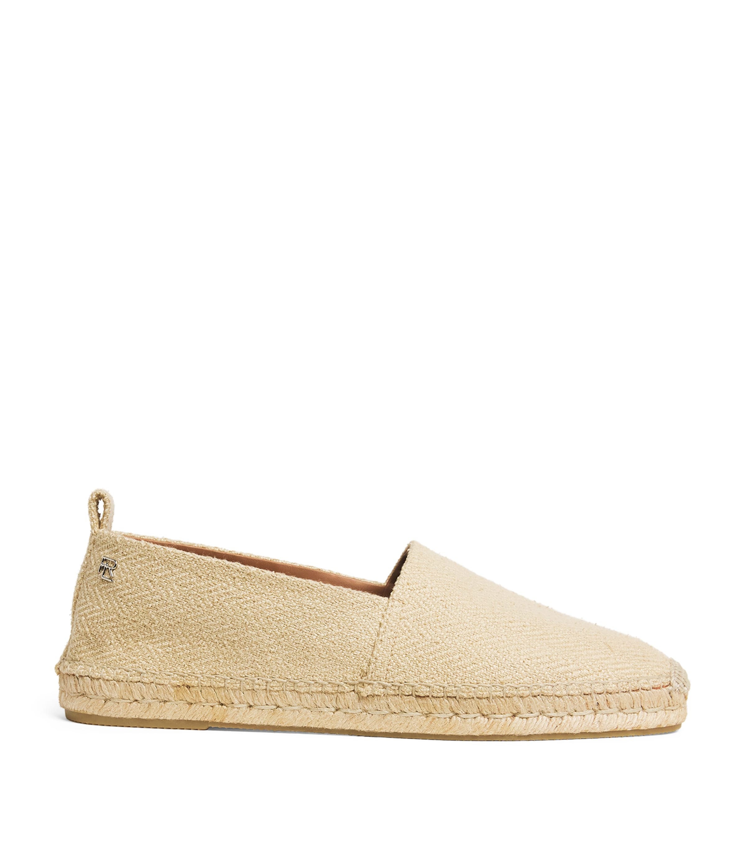 Ralph Lauren Purple Label Silk Herringbone Bosworth Flat Espadrilles Sand