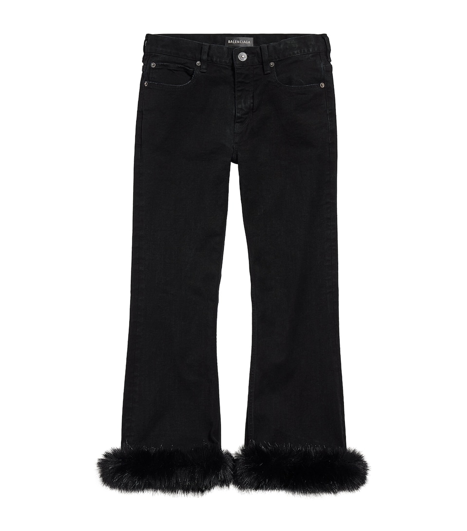Faux Fur-Trim Capri Trousers
