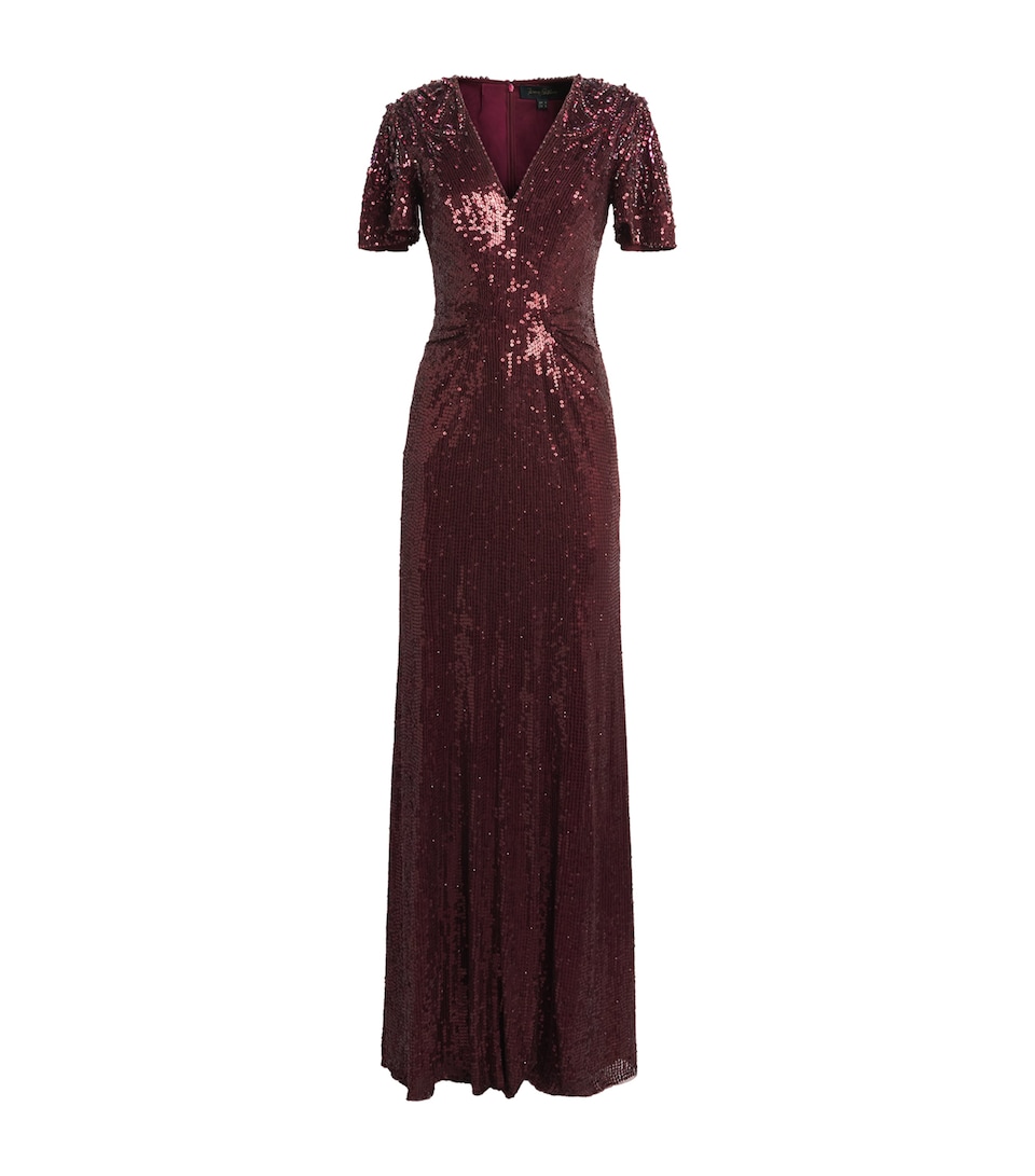 Jenny Packham Womens Sequinned Manon Gown Cardinal