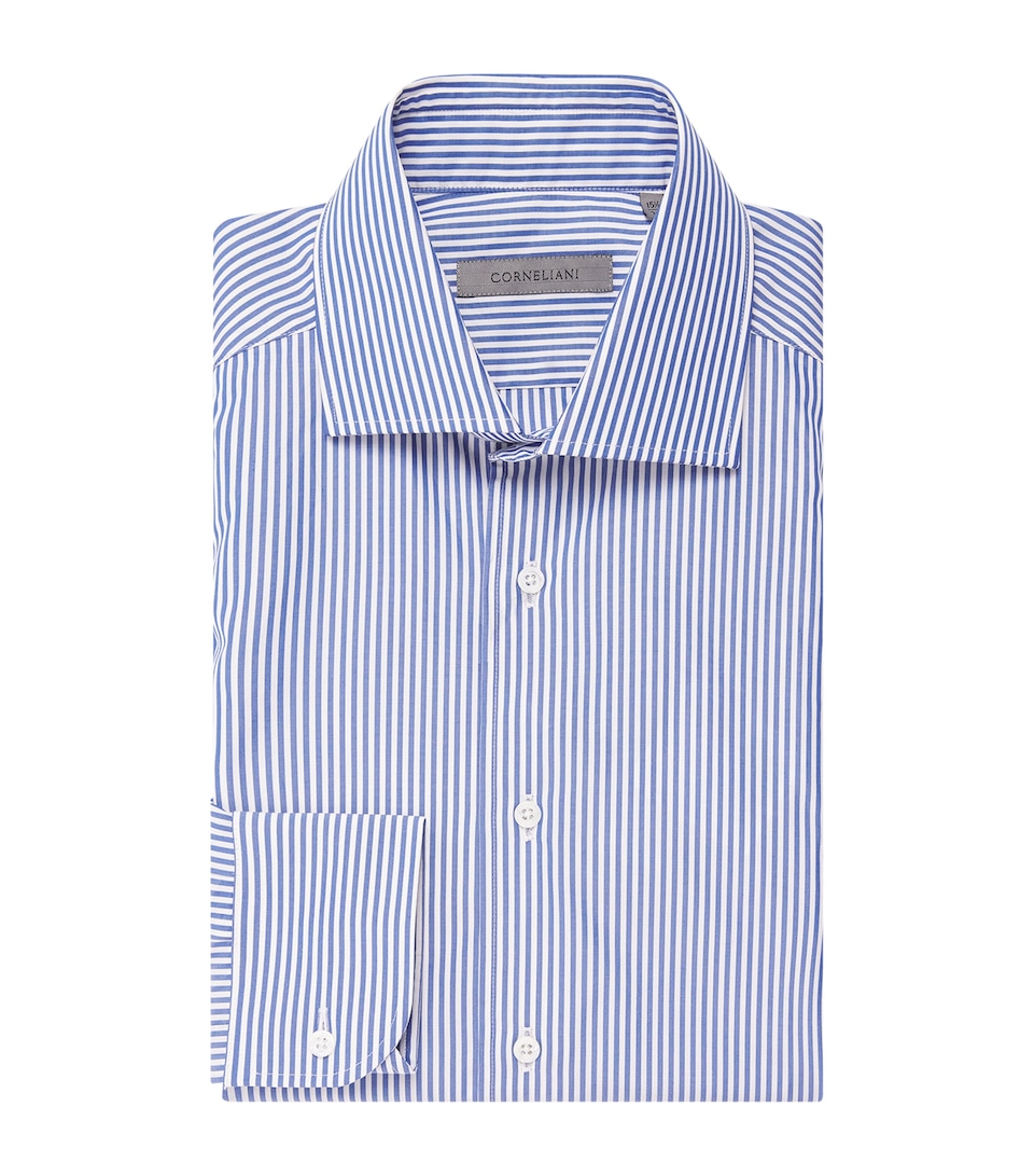 Corneliani Mens Cotton Stripe Shirt Blue