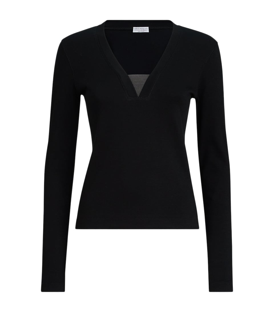 Brunello Cucinelli Womens Stretch-Cotton Monili-Detail T-Shirt