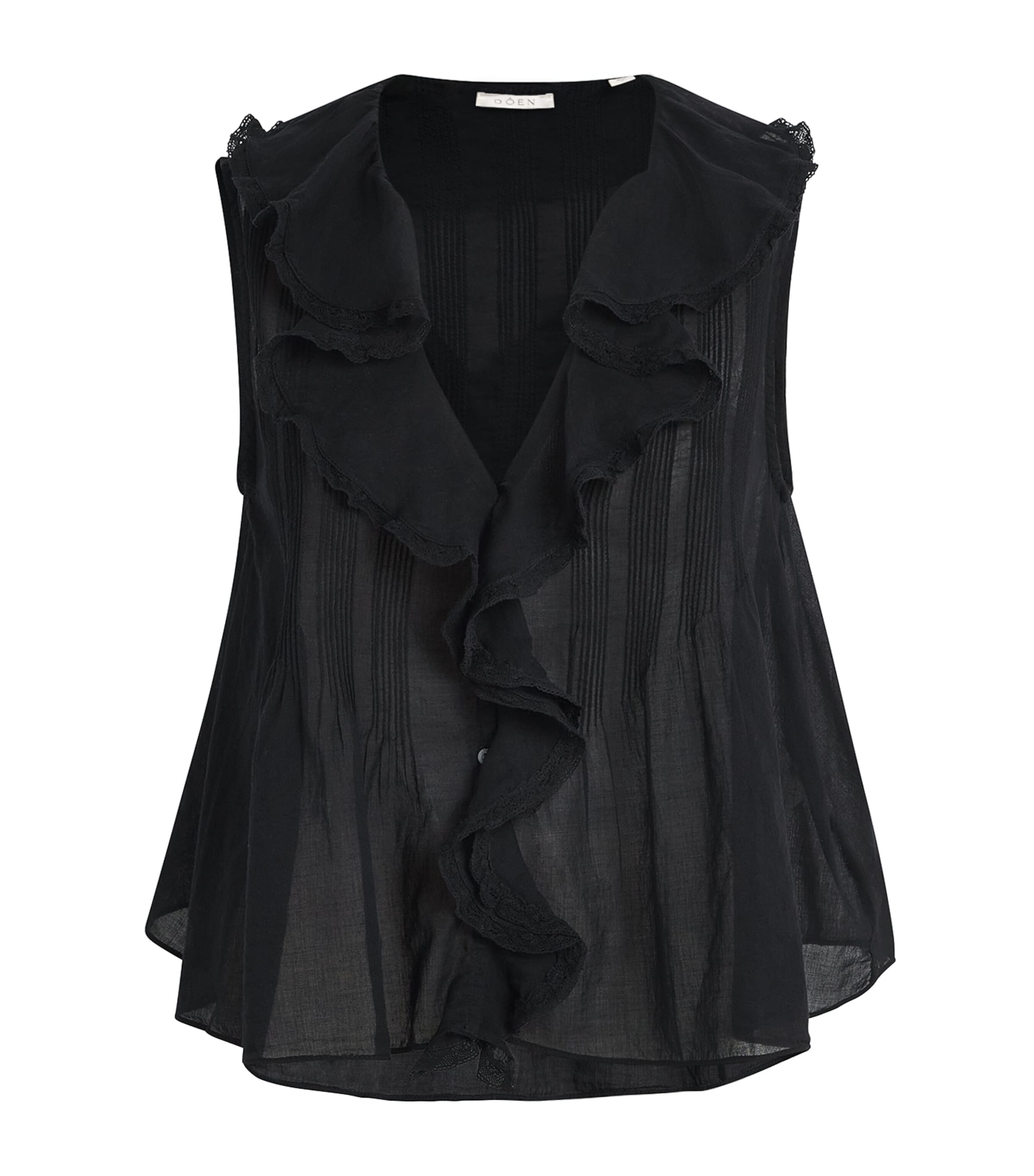 DÔEN Womens Organic Cotton Hilda Ruffle Top Black