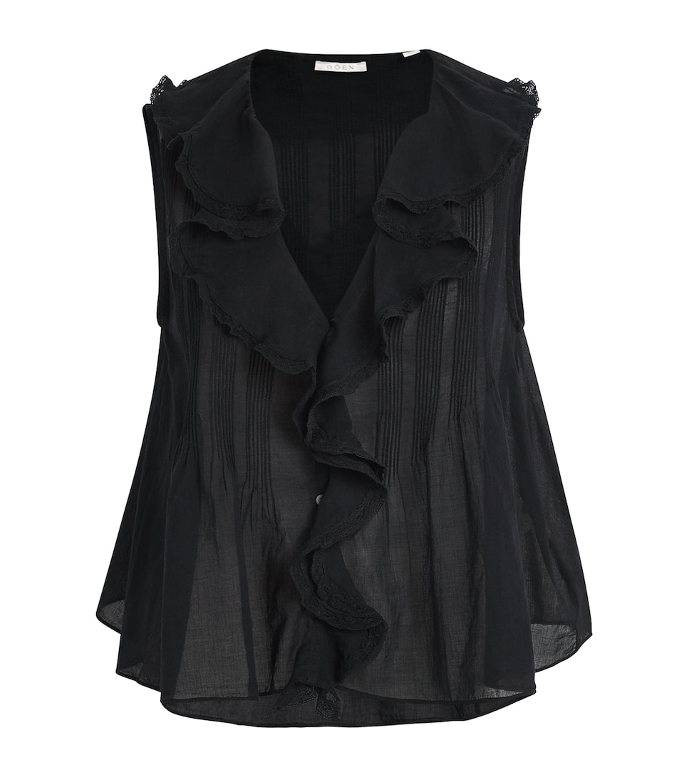 DÔEN Womens Organic Cotton Hilda Ruffle Top Black