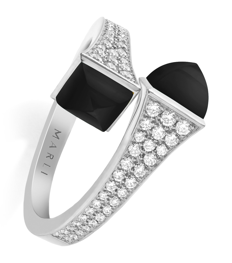 MARLI New York Midi White Gold, Diamond and Black Onyx Cleo Ring White Gold