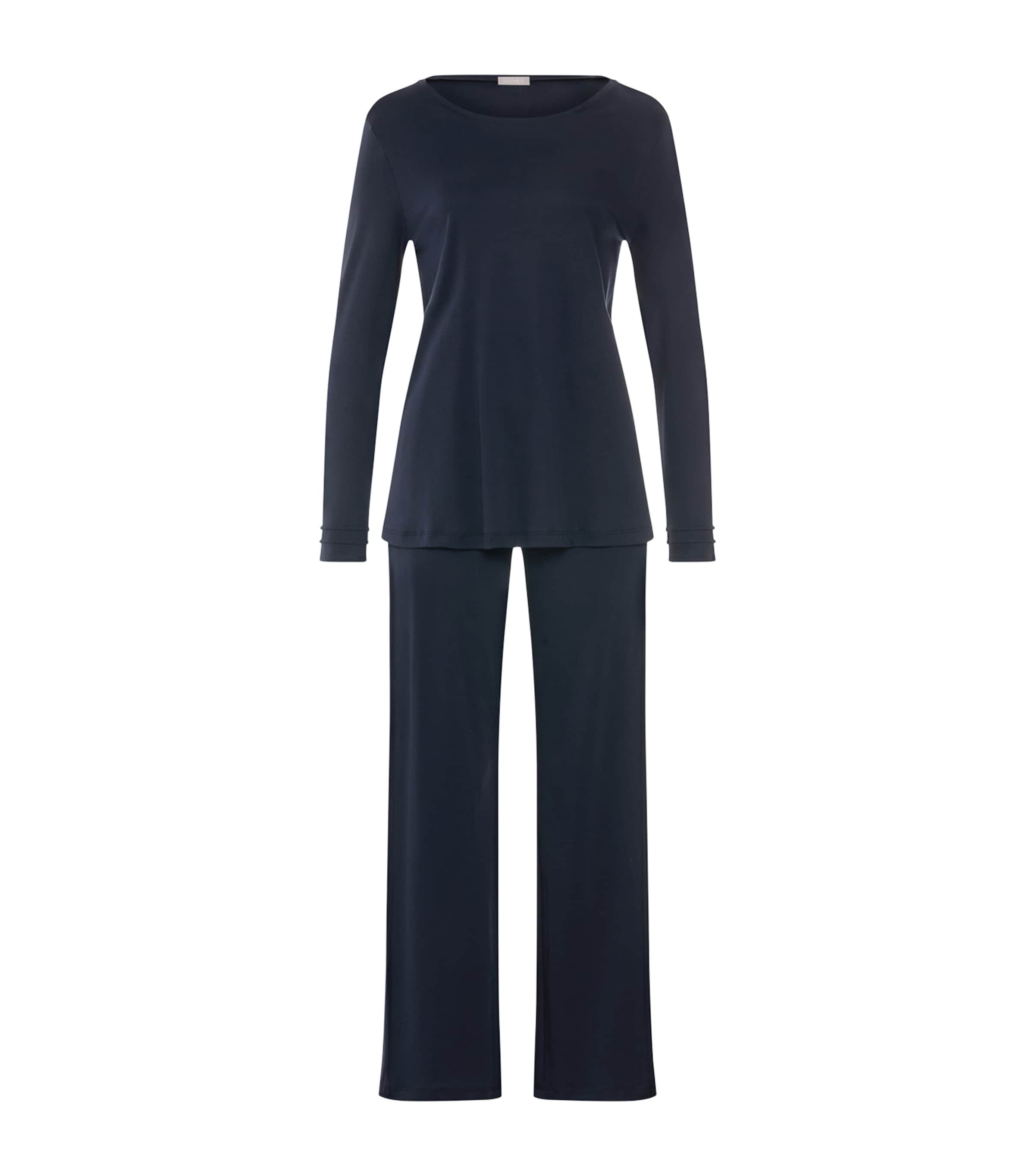 Hanro Womens Cotton Pilar Long-Sleeve Pyjama Set Deep Navy