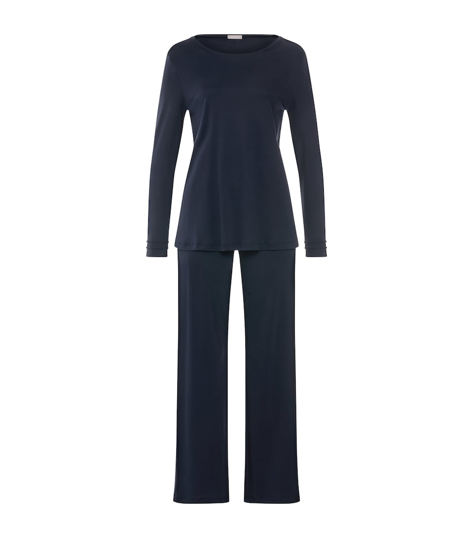 Hanro Womens Cotton Pilar Long-Sleeve Pyjama Set Deep Navy
