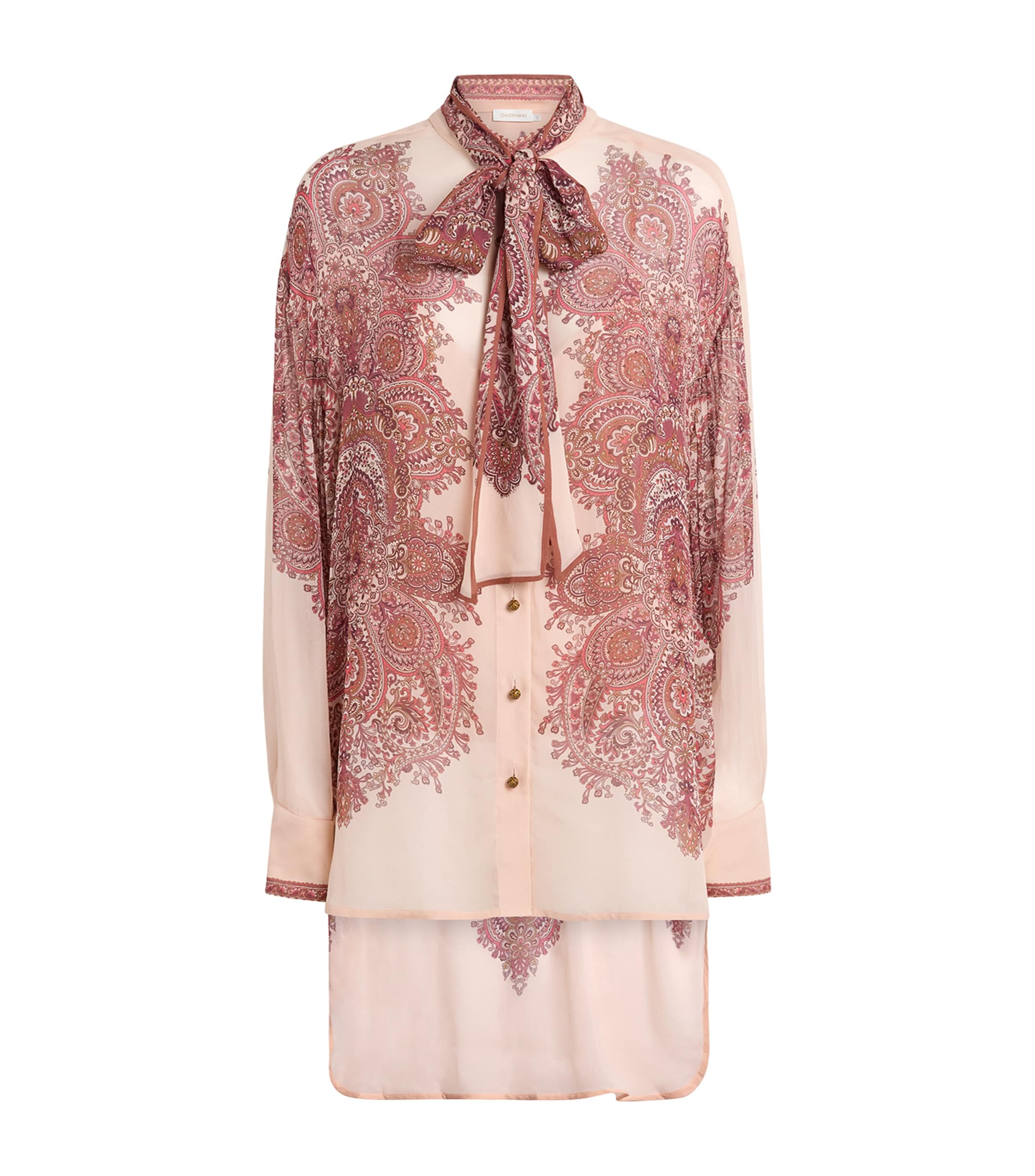 Zimmermann Womens Paisley Clash Tie-Neck Shirt Mauve Paisley