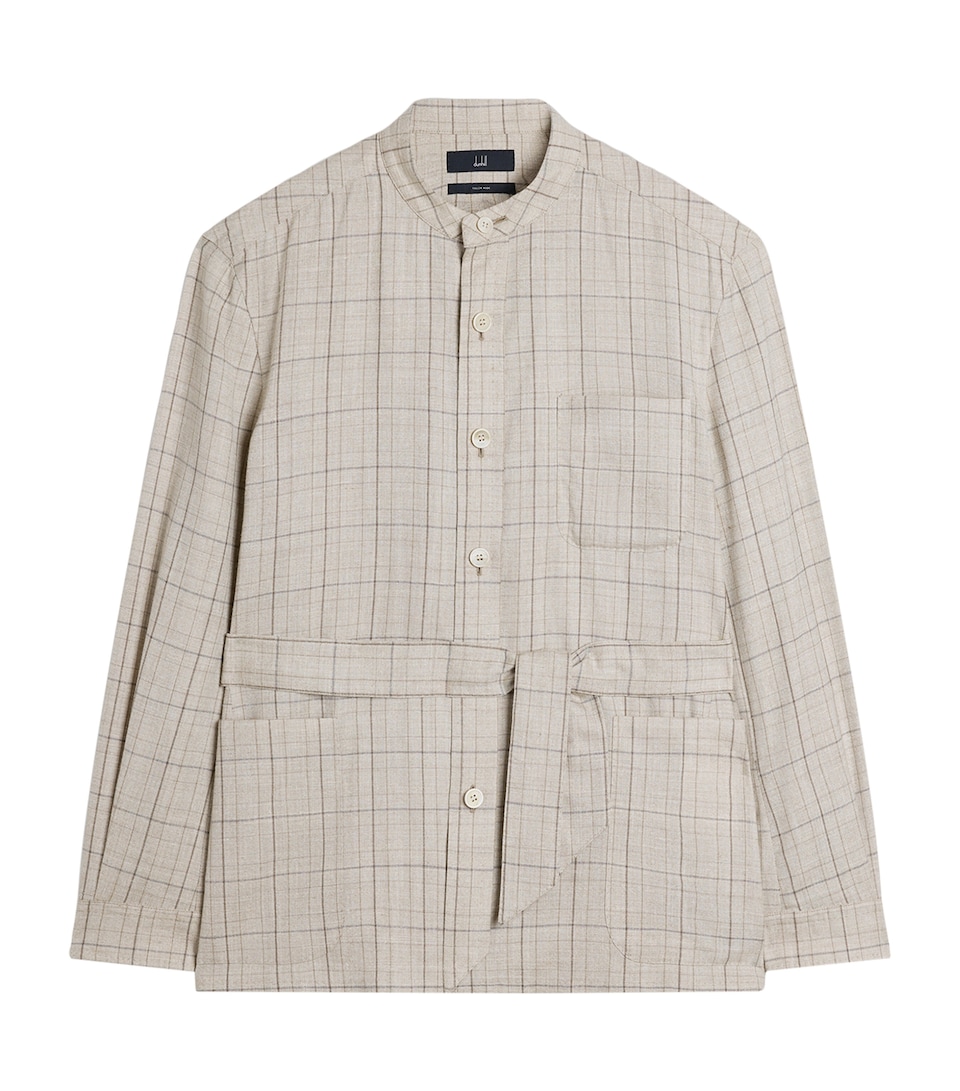 Dunhill Mens Wool-Silk-Linen Check Belted Jacket