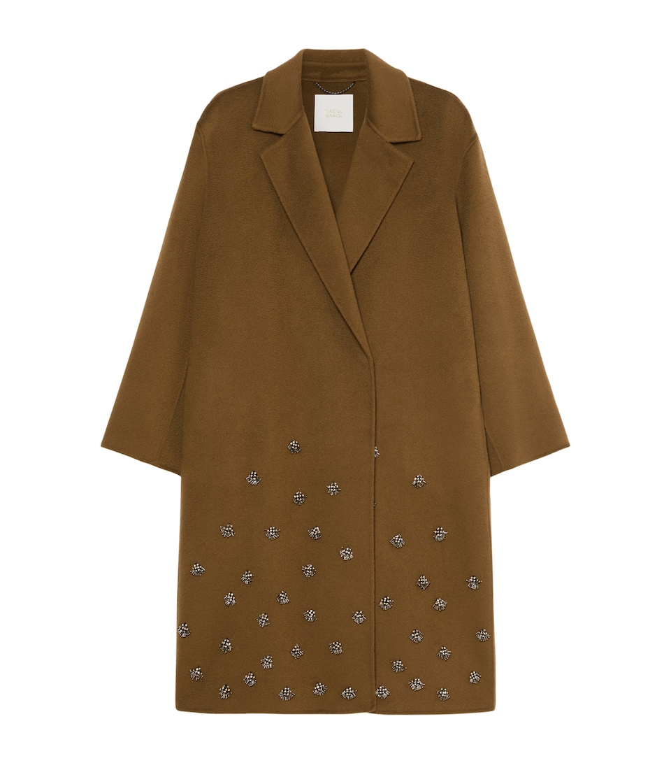 Marina Rinaldi Womens Virgin Wool Embellished Coat Kaki