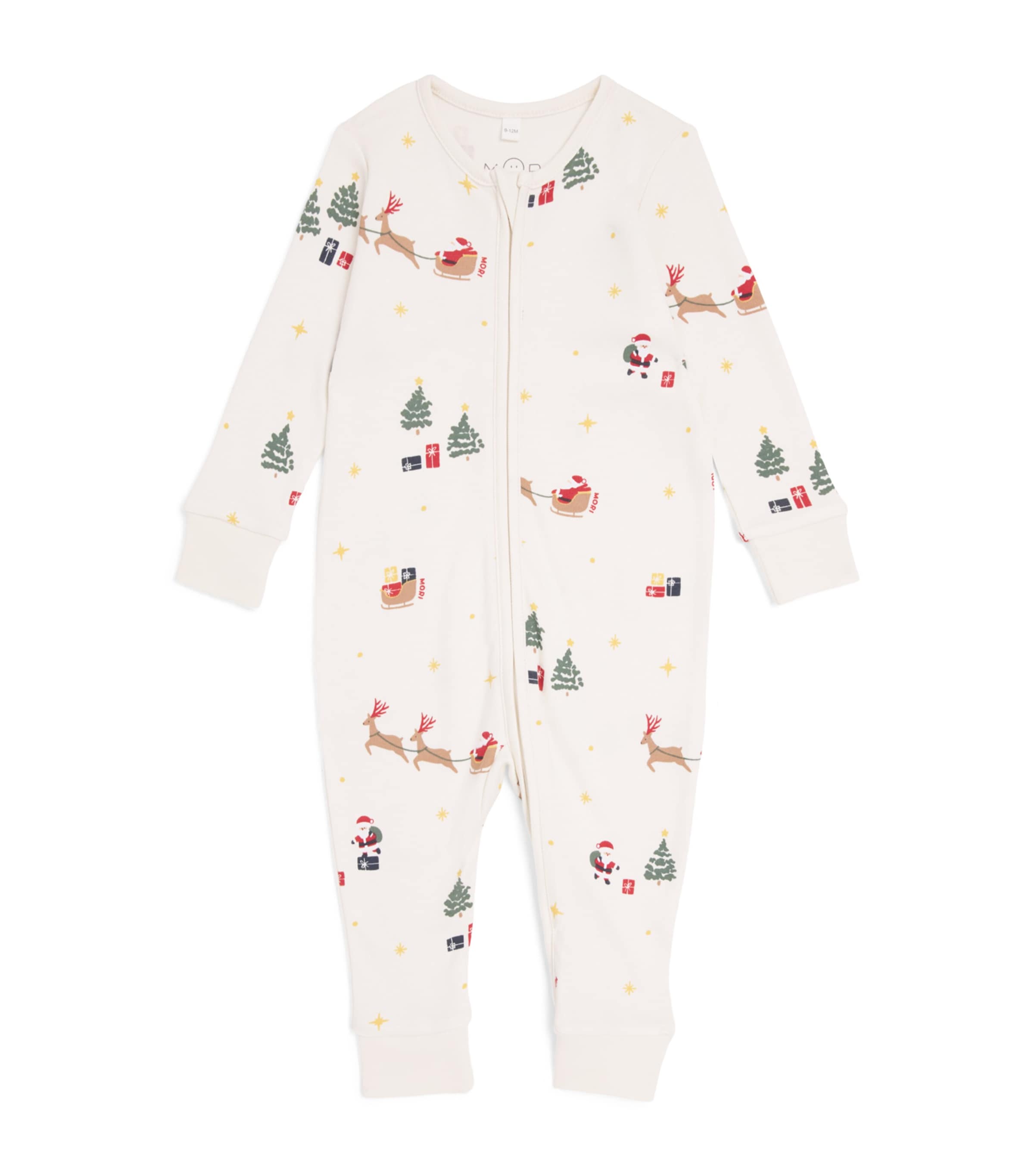 MORI Bamboo-Blend Festive Sleigh Playsuit (0-24 Months) Chrstmas Sleigh Prnt