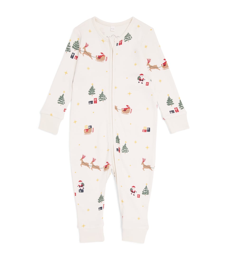 MORI Bamboo-Blend Festive Sleigh Playsuit (0-24 Months) Chrstmas Sleigh Prnt