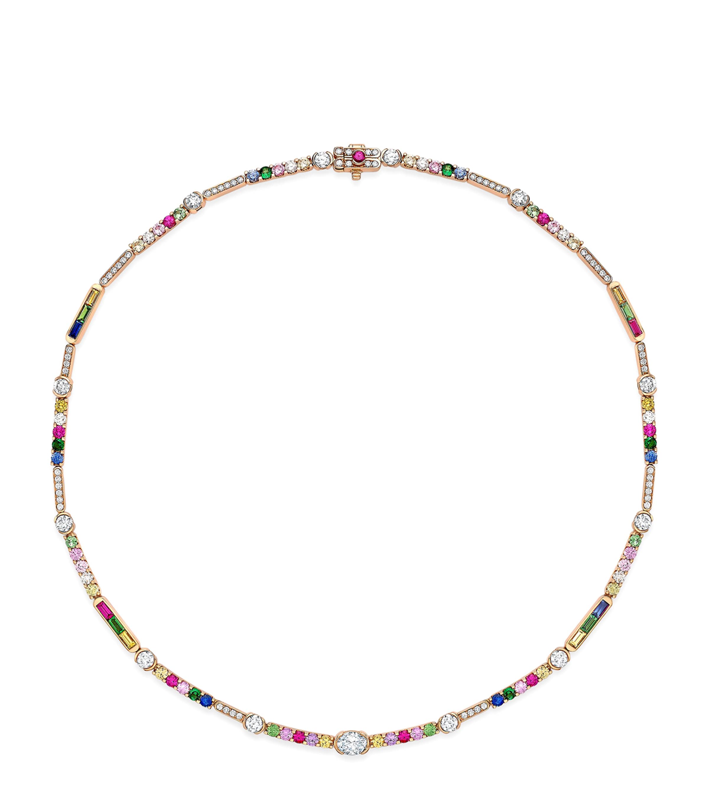 Boodles Rose Gold, Diamond, Sapphire, Ruby and Tsavorite Play of Light Chelsea Necklace Rose Gold