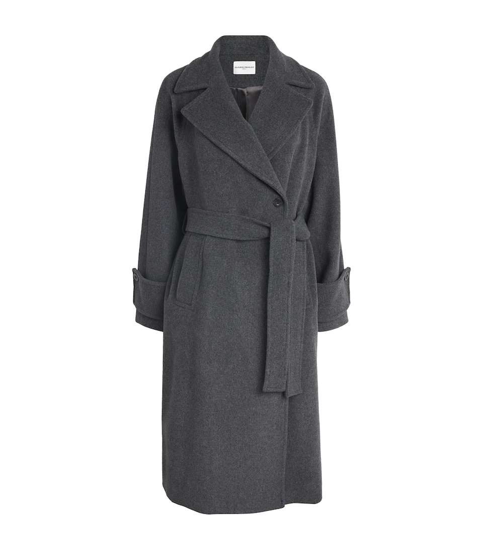 Claudie Pierlot Womens Wool-Blend Belted Coat Gris